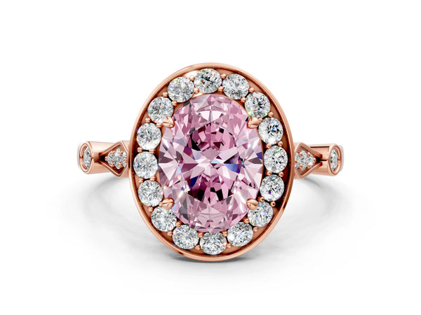 Rose gold Fancy Pink Oval  Halo Diamond Engagement Ring with Twisted Band and Four-Prong Setting