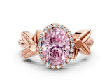 Rose gold Fancy Pink Oval  Halo Diamond Floral Band with Four-Prong Setting_54