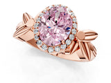 Rose gold Fancy Pink Oval  Halo Diamond Floral Band with Four-Prong Setting_55