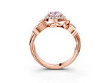 Rose gold Fancy Pink Oval  Halo Diamond Floral Band with Four-Prong Setting_57