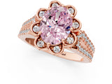 Rose gold Fancy Pink Oval  Halo Diamond Floral Split Shank Engagement Ring 2