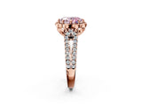 Rose gold Fancy Pink Oval  Halo Diamond Floral Split Shank Engagement Ring 3