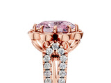 Rose gold Fancy Pink Oval  Halo Diamond Floral Split Shank Engagement Ring