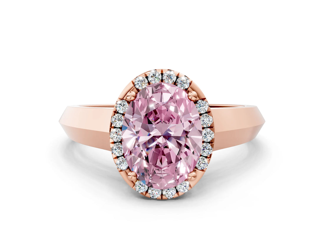 Rose gold Fancy Pink Oval  Halo Diamond Ring with Cathedral Band and Four-Prong Setting_49