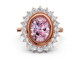 Rose gold Fancy Pink Oval  Halo Diamond Ring with Milgrain Edge and Round Prong Setting_26