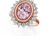 Rose gold Fancy Pink Oval  Halo Diamond Ring with Milgrain Edge and Round Prong Setting_27
