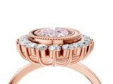 Rose gold Fancy Pink Oval  Halo Diamond Ring with Milgrain Edge and Round Prong Setting_30