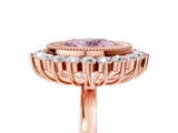 Rose gold Fancy Pink Oval  Halo Diamond Ring with Milgrain Edge and Round Prong Setting_31