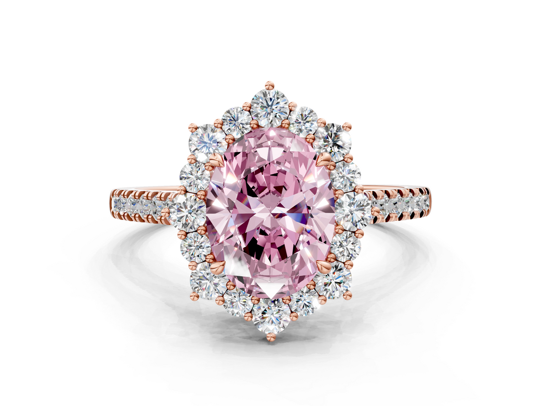 Rose gold Fancy Pink Oval  Halo Diamond Ring with Pavé Band and Prong Setting_37