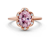 Rose gold Fancy Pink Oval  Halo Diamond Ring with Round Cluster Setting, Solitaire Band, and Four-Prong Setting_49