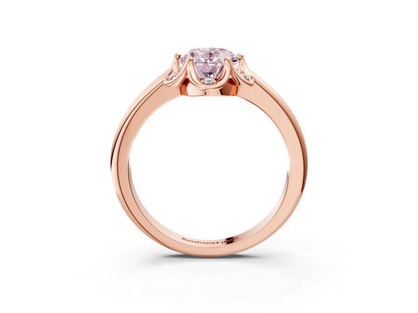 Rose gold Fancy Pink Oval  Halo Diamond Ring with Round Cluster Setting, Solitaire Band, and Four-Prong Setting