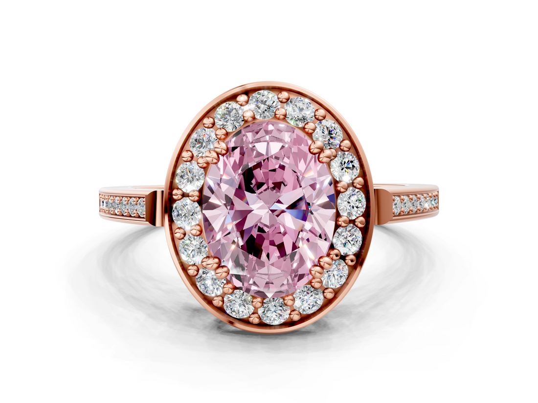 Rose gold Fancy Pink Oval  Halo Diamond Ring with Split Shank and Four-Prong Setting_72