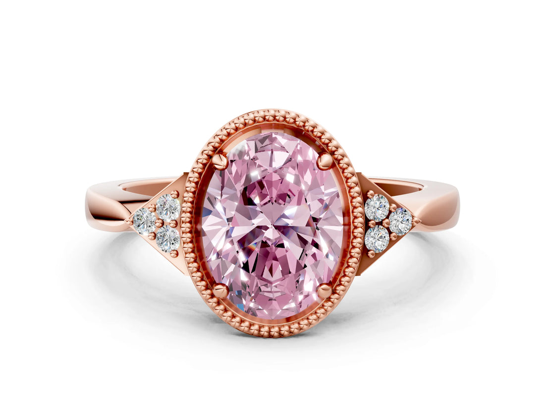 Rose gold Fancy Pink Oval  Halo Diamond Ring with Tapered Band and Four-Prong Setting_3