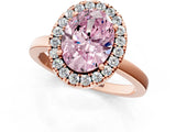 Rose gold Fancy Pink Oval  Halo Diamond Solitaire with Pavé Band and Four-Prong Setting_92