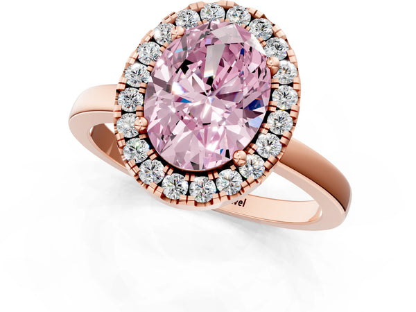 Rose gold Fancy Pink Oval  Halo Diamond Solitaire with Pavé Band and Four-Prong Setting