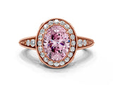 Rose gold Fancy Pink Oval  Halo Diamond Split Shank Ring with Milgrain Detail_49