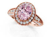 Rose gold Fancy Pink Oval  Halo Diamond Split Shank Ring with Milgrain Detail_50