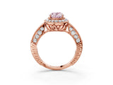 Rose gold Fancy Pink Oval  Halo Diamond Split Shank Ring with Milgrain Detail_52