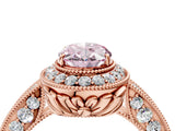 Rose gold Fancy Pink Oval  Halo Diamond Split Shank Ring with Milgrain Detail_53