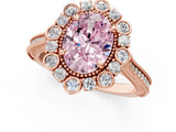 Rose gold Fancy Pink Oval  Halo Milgrain Pave Diamond Ring with Four-Prong Setting 1
