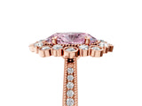 Rose gold Fancy Pink Oval  Halo Milgrain Pave Diamond Ring with Four-Prong Setting 5