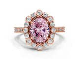 Rose gold Fancy Pink Oval  Halo Milgrain Pave Diamond Ring with Four-Prong Setting