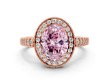 Rose gold Fancy Pink Oval  Halo Milgrain Solitaire with Bezel Set Side Stones and Pave Band_37