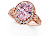Rose gold Fancy Pink Oval  Halo Milgrain Solitaire with Bezel Set Side Stones and Pave Band_38