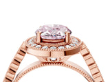 Rose gold Fancy Pink Oval  Halo Milgrain Solitaire with Bezel Set Side Stones and Pave Band_41