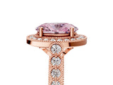 Rose gold Fancy Pink Oval  Halo Milgrain Solitaire with Bezel Set Side Stones and Pave Band_42
