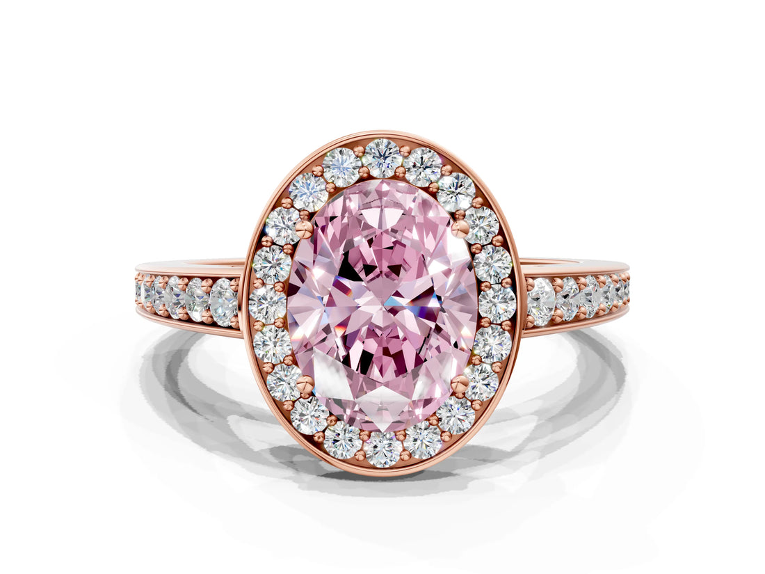 Rose gold Fancy Pink Oval  Halo Pavé Diamond Engagement Ring with Bezel Setting_38