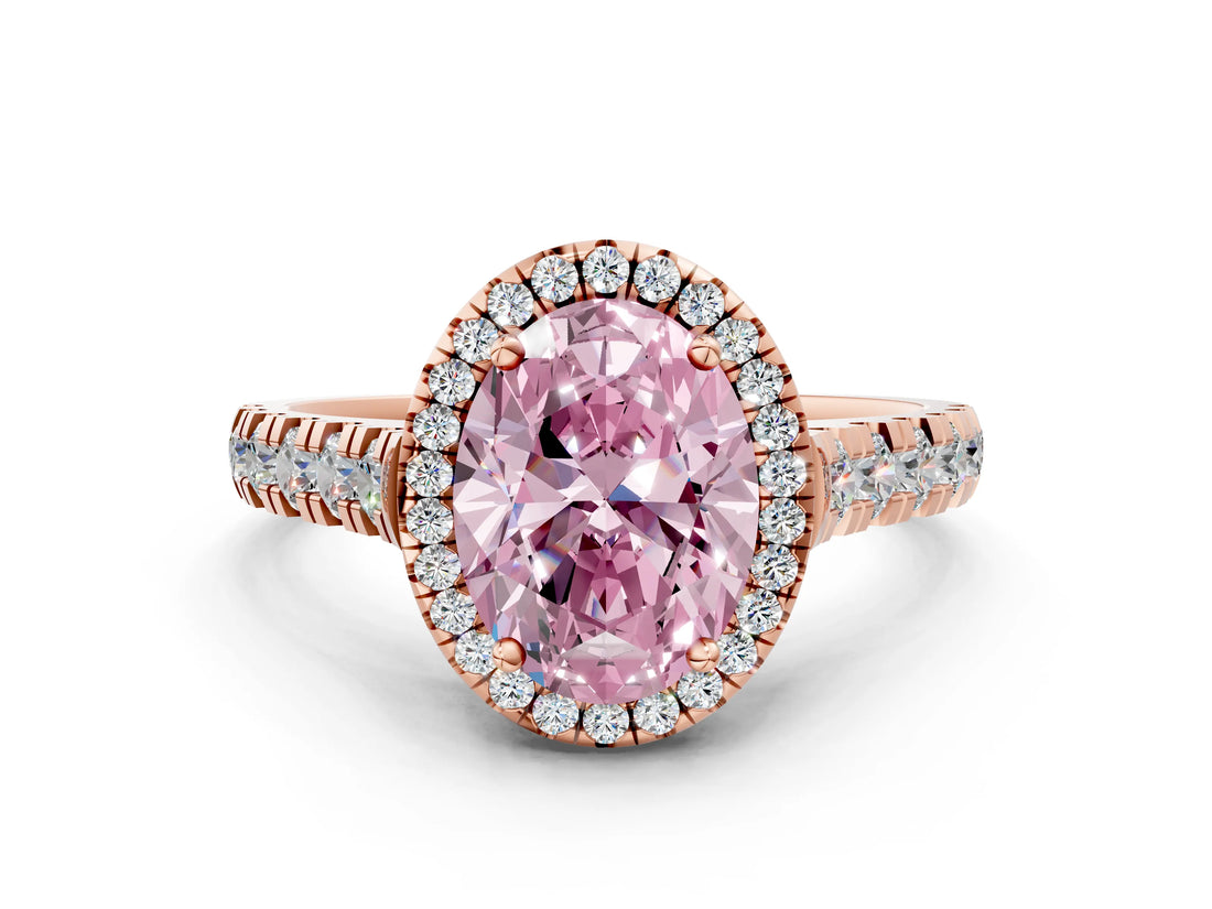 Rose gold Fancy Pink Oval  Halo Pavé Diamond Engagement Ring with Four-Prong Setting_26