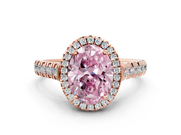 Rose gold Fancy Pink Oval  Halo Pavé Diamond Engagement Ring with Four-Prong Setting