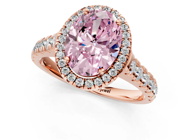 Rose gold Fancy Pink Oval  Halo Pavé Diamond Engagement Ring with Four-Prong Setting