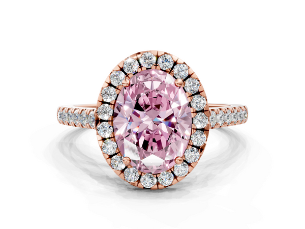 Rose gold Fancy Pink Oval  Halo Pavé Diamond Engagement Ring with Four-Prong Setting