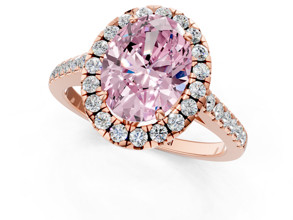 Rose gold Fancy Pink Oval  Halo Pavé Diamond Engagement Ring with Four-Prong Setting