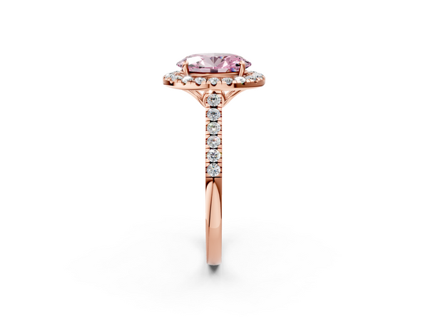 Rose gold Fancy Pink Oval  Halo Pavé Diamond Engagement Ring with Four-Prong Setting