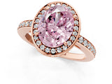 Rose gold Fancy Pink Oval  Halo Pave Band Solitaire Ring with Prong Setting_67