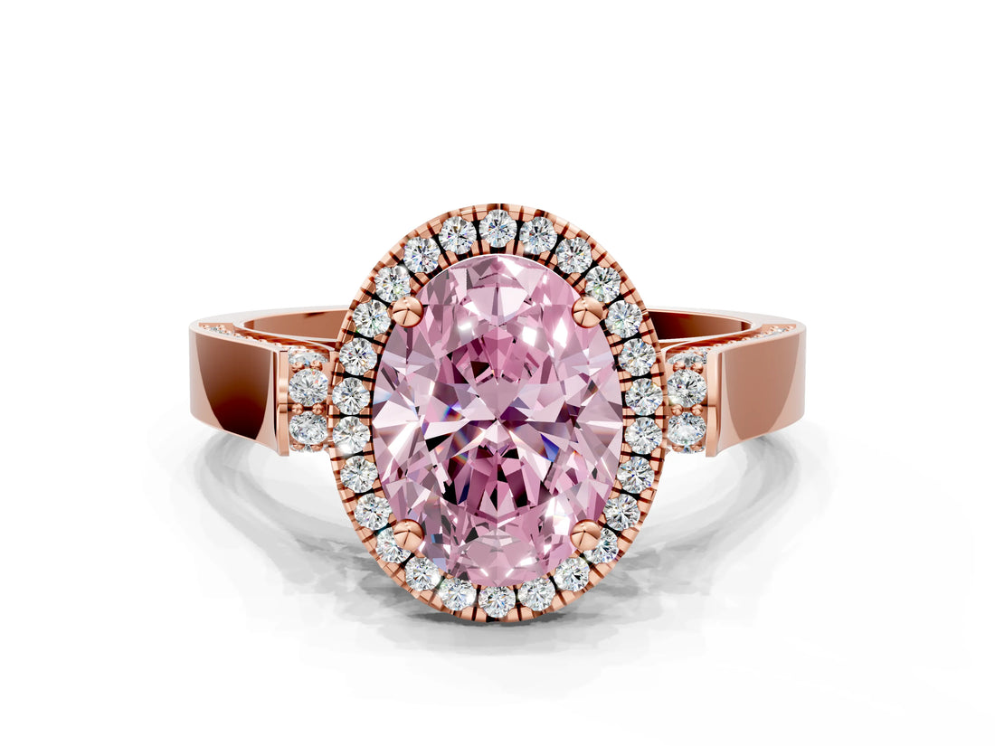 Rose gold Fancy Pink Oval  Halo Pave Split Shank Prong Setting Ring_63