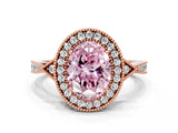Rose gold Fancy Pink Oval  Halo Round Diamond Milgrain Pave Engagement Ring_3