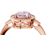 Rose gold Fancy Pink Oval  Halo Round Diamond Milgrain Pave Engagement Ring_7