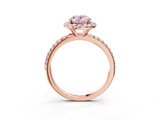 Rose gold Fancy Pink Oval  Halo Round Diamond Pavé Band Four-Prong Ring_6