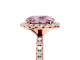 Rose gold Fancy Pink Oval  Halo Round Diamond Pavé Band Four-Prong Ring_8