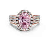 Rose gold Fancy Pink Oval  Halo Round Diamond Pave Band with Prong Setting 1