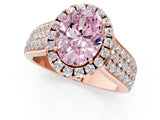 Rose gold Fancy Pink Oval  Halo Round Diamond Pave Band with Prong Setting 2