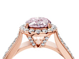 Rose gold Fancy Pink Oval  Halo Round Diamond Pave Band with Prong Setting 5