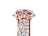 Rose gold Fancy Pink Oval  Halo Round Diamond Pave Band with Prong Setting