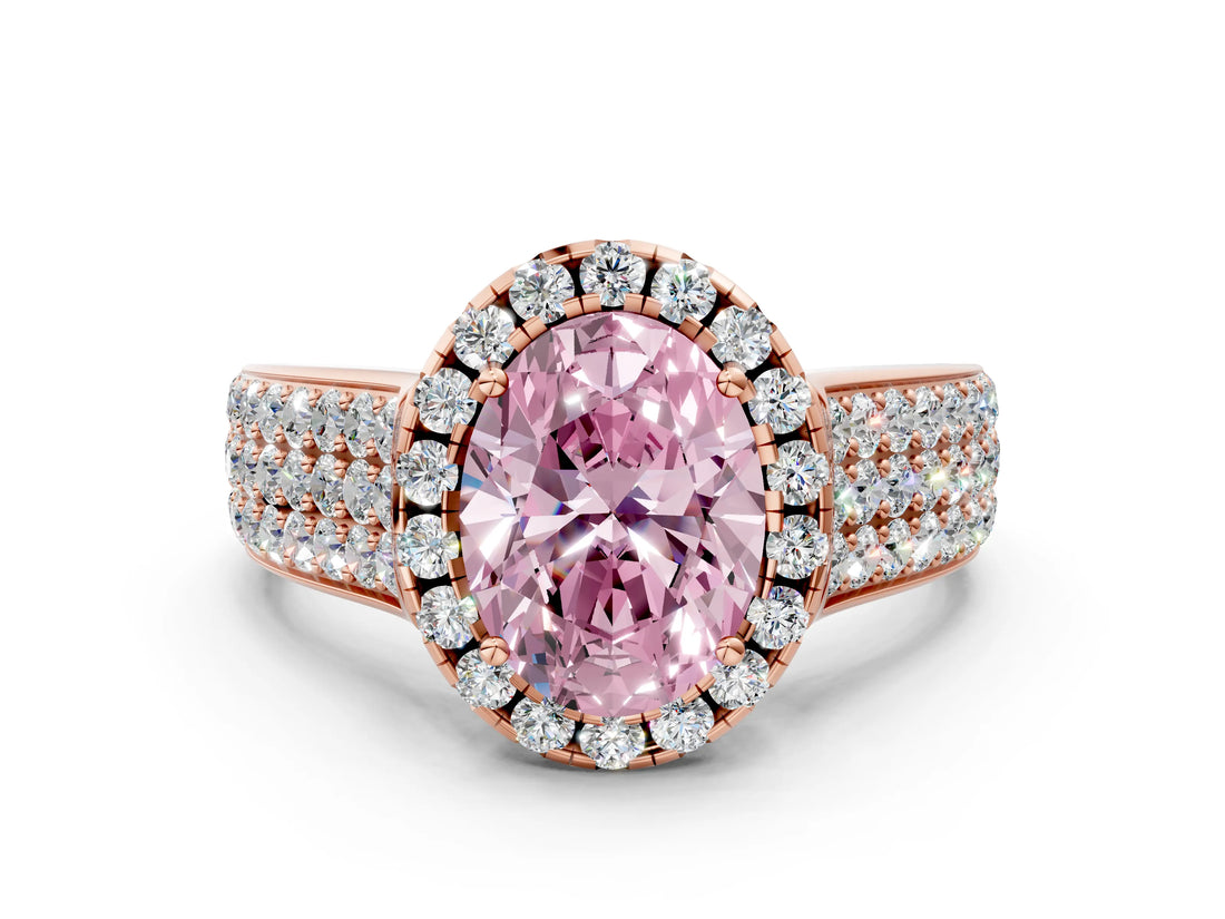 Rose gold Fancy Pink Oval  Halo Round Diamond Pave Band with Prong Setting_12