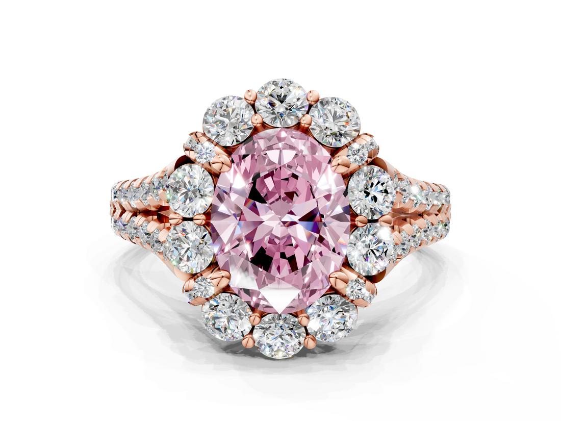 Rose gold Fancy Pink Oval  Halo Split Shank Diamond Engagement Ring with Pave Band and Four-Prong Setting_54