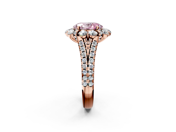 Rose gold Fancy Pink Oval  Halo Split Shank Diamond Engagement Ring with Pave Band and Four-Prong Setting